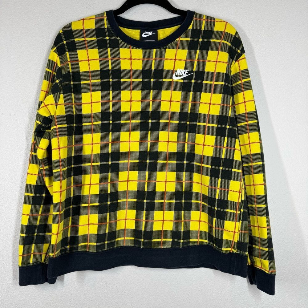 Nike Women’s Black Yellow Plaid Crew Neck Sweatshirt Clueless Size Medium